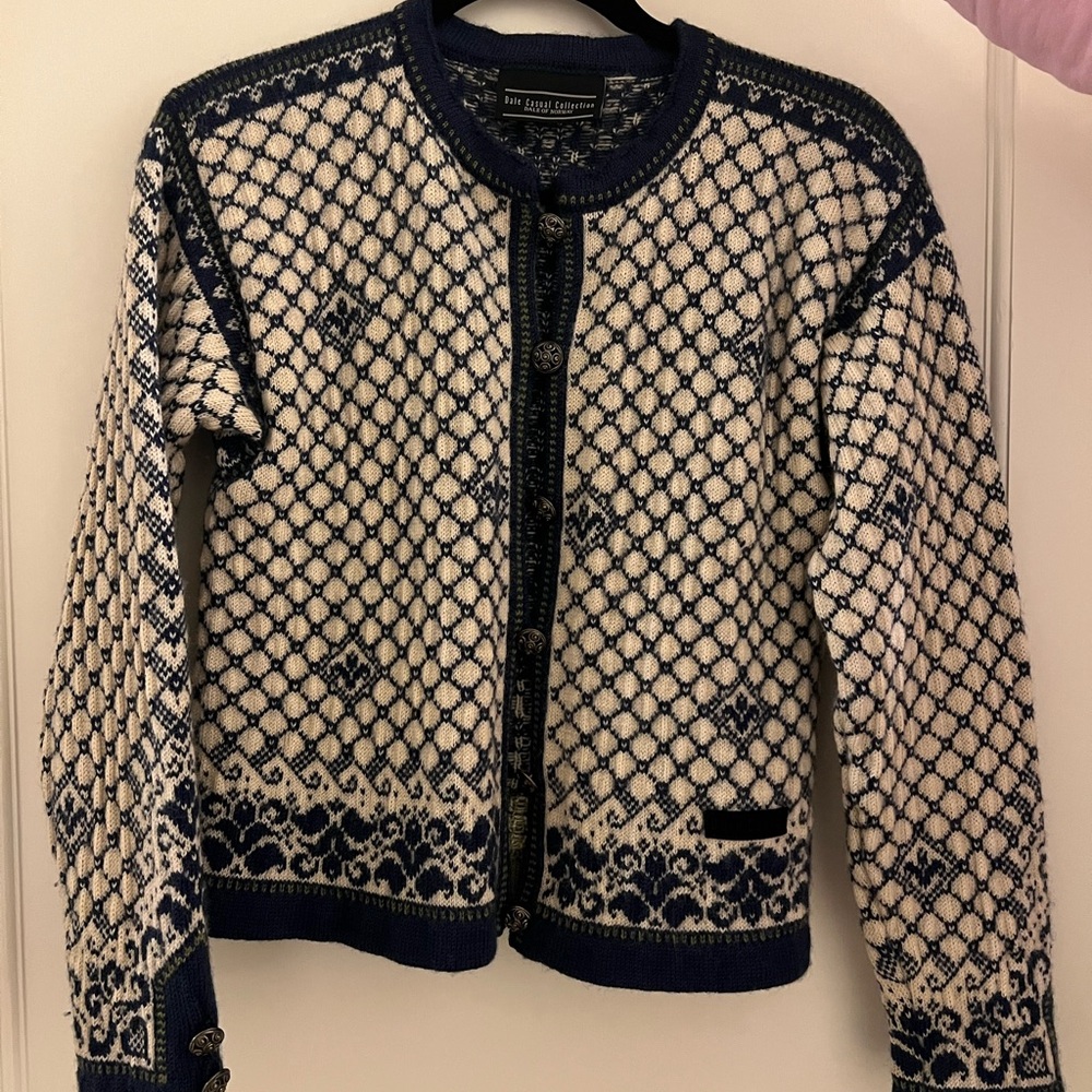 Dale of Norway Blue and White Women's Cardigan